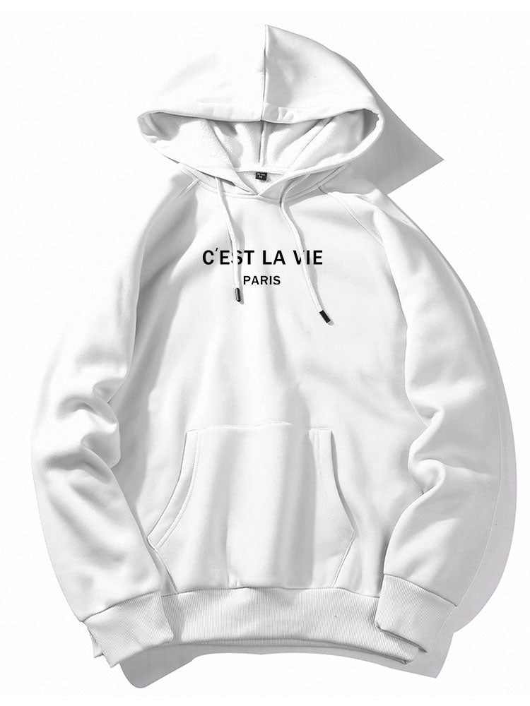 Letter Print Kangaroo Pocket Hoodie